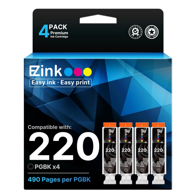 E-Z Ink Compatible Ink Cartridge Replacement for Canon PGI-220 PGI220 to use with MX860 MX870 MP560 MP620 MP640 MP980 MP990 IP3600 IP4600 iP4700 Printer (Large Black, 4 Pack) - Image 1